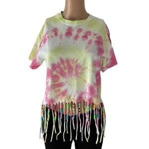 Gilman Heavy Cotton Tie Dye Beaded Size S Fringe T-Shirt
